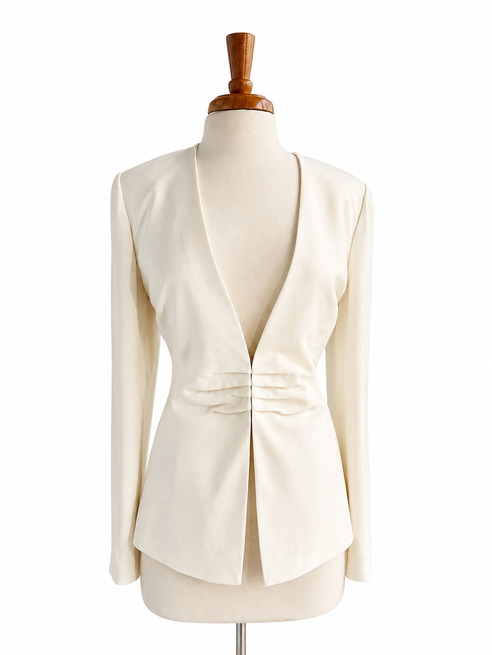 Bloomingdales 100% Silk Ivory Blazer Ruched Waist Open Front